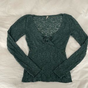 Free people - green long sleeve lace top, size XS